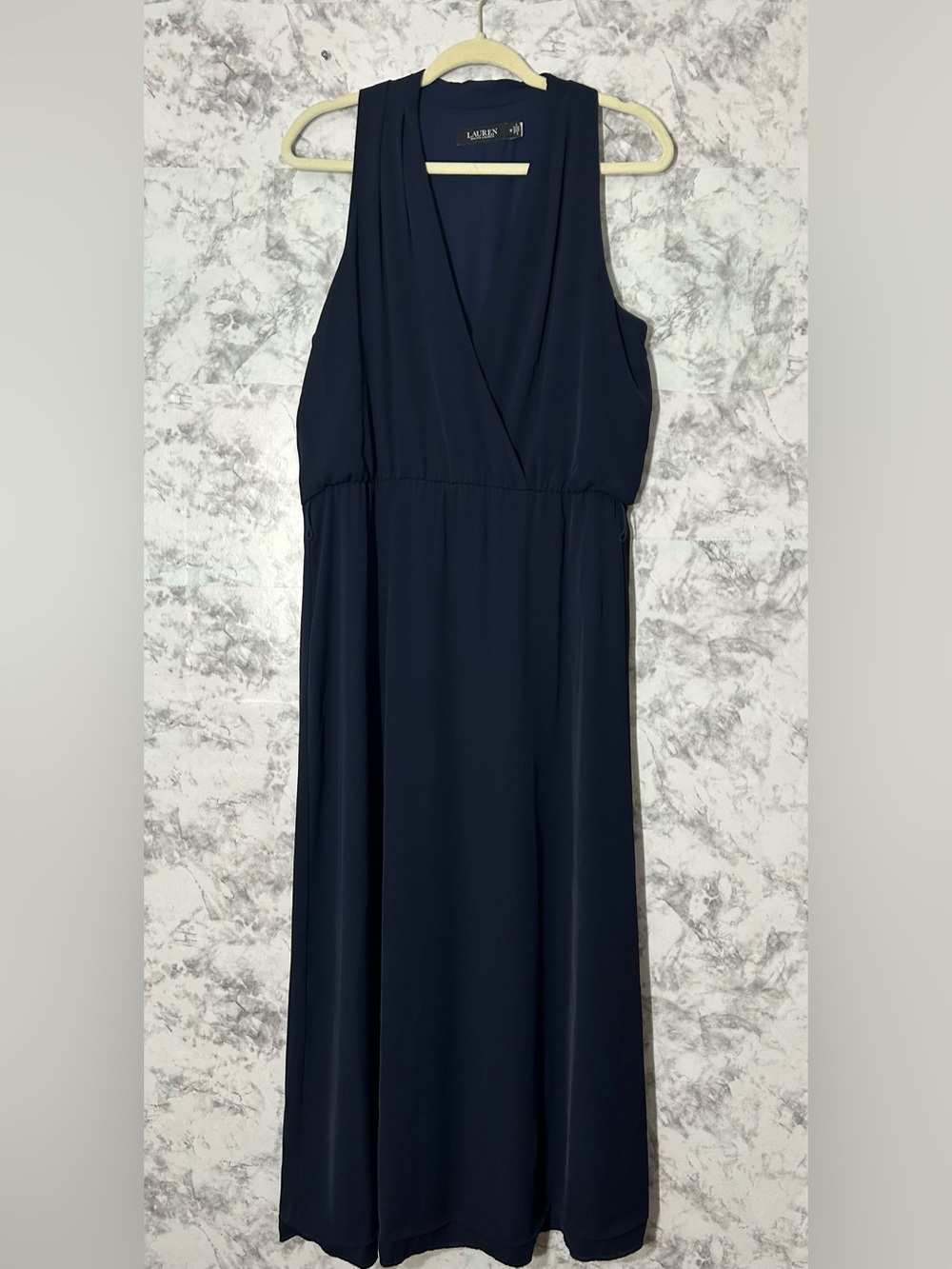 Ralph Lauren Navy Sleeveless Maxi Dress with Surplice Neck